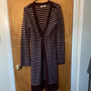 Burgundy and White long cardigan